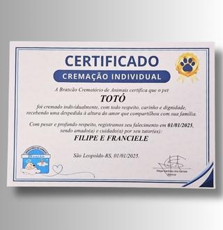 Certificado Cremação Pet